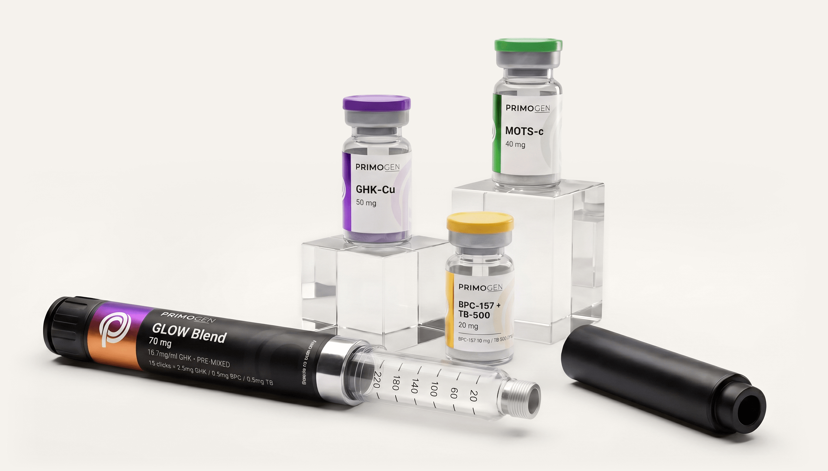 The Primogen range - reusable dosing pen and labelled vials